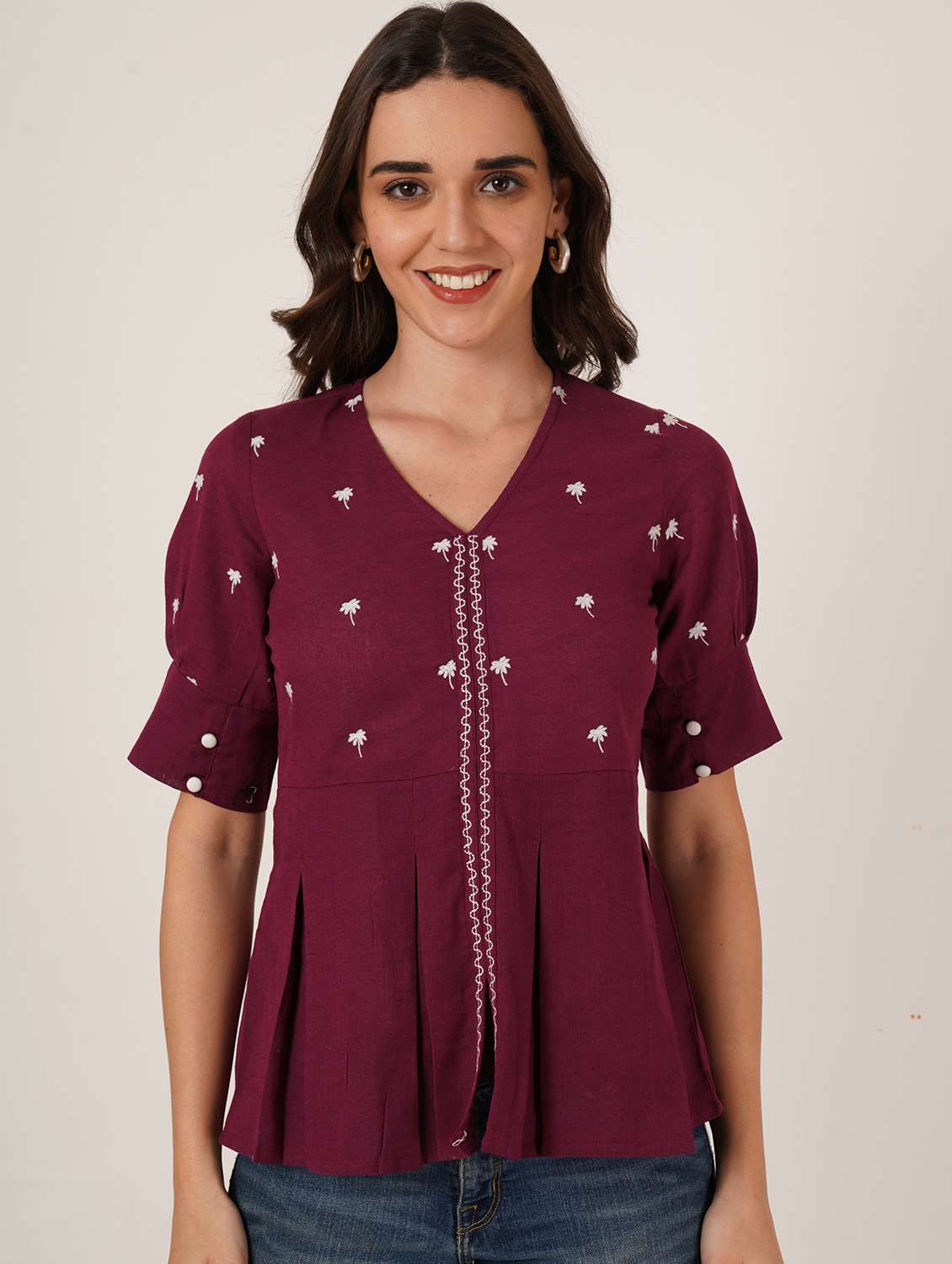 women embroidered short sleeve a-line ethnic top - 22068303 - Zoom Image - 0