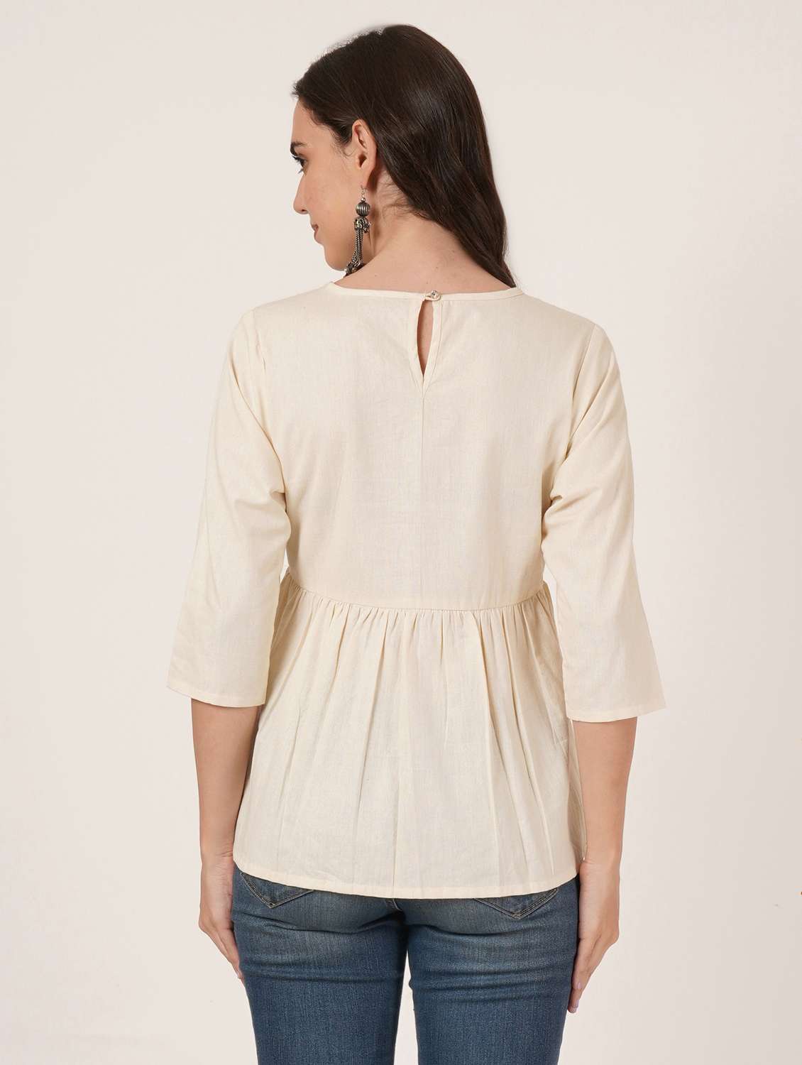 women embroidered round neck a-line ethnic top - 22068304 - Standard Image - 3