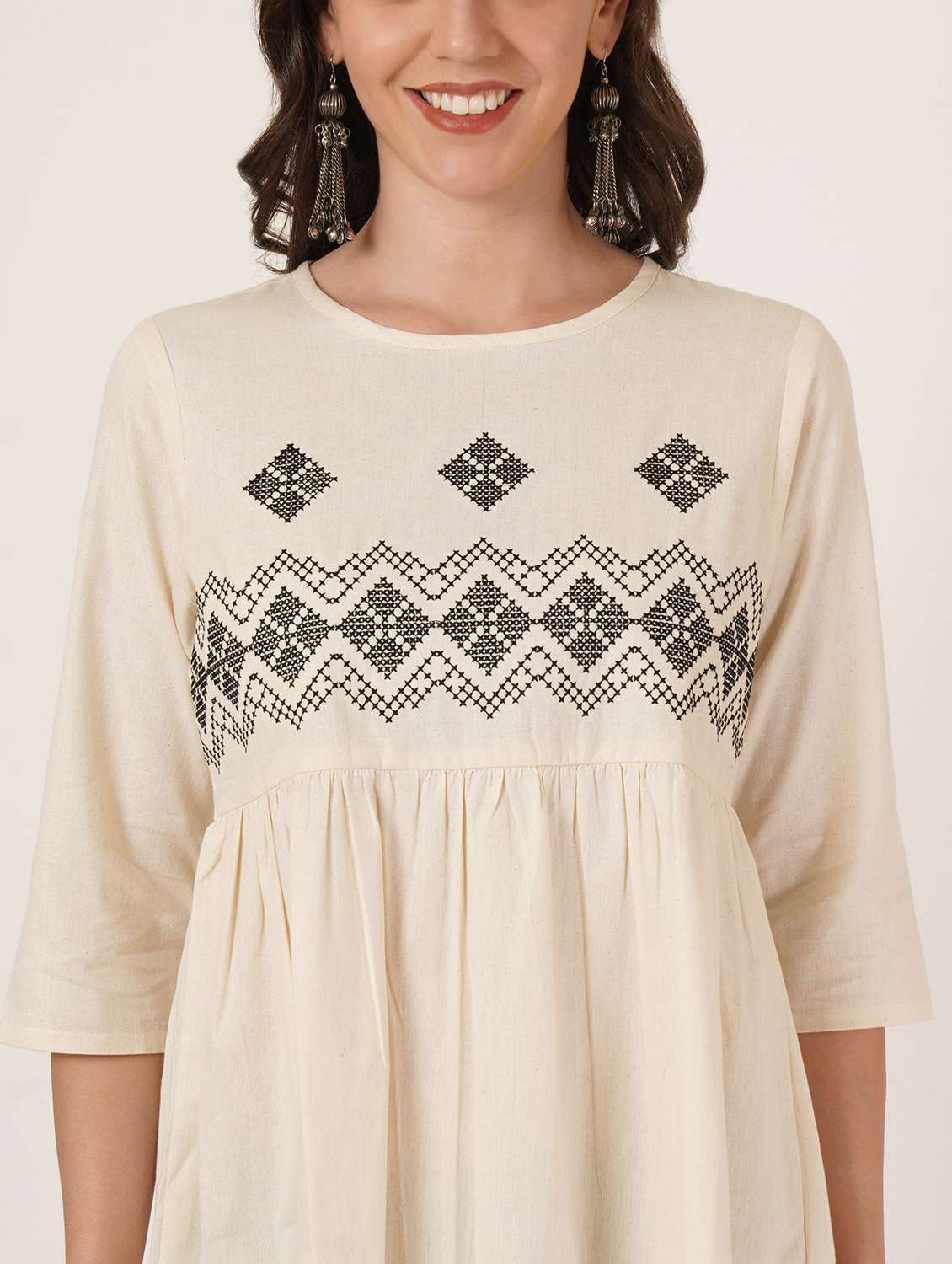 women embroidered round neck a-line ethnic top - 22068304 - Standard Image - 5