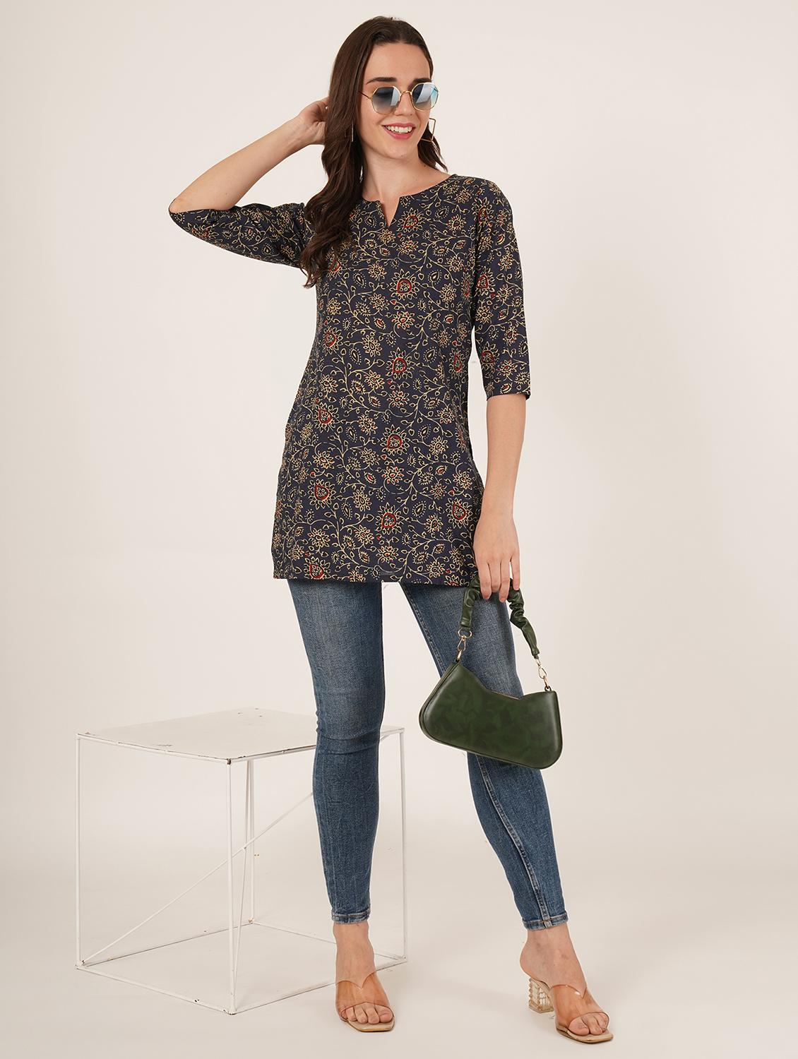women printed three quarter sleeve straight kurti - 22068306 - Standard Image - 3