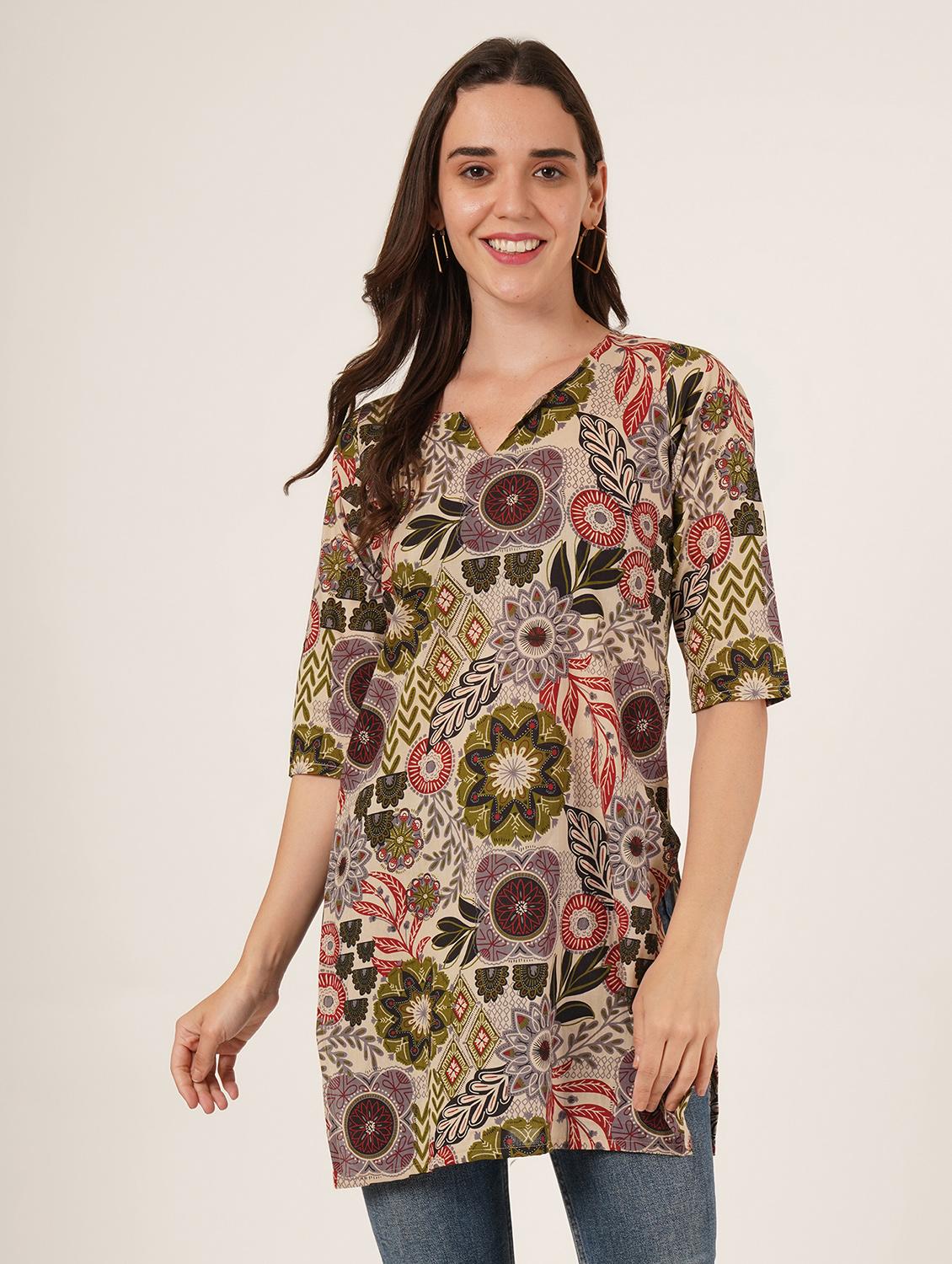 women printed three quarter sleeve straight kurti - 22068307 -  Zoom Image - 0