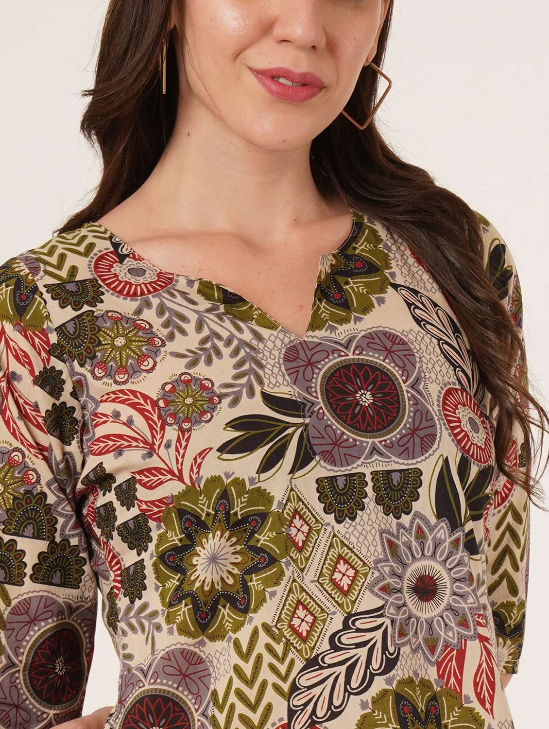 women printed three quarter sleeve straight kurti - 22068307 - Standard Image - 5