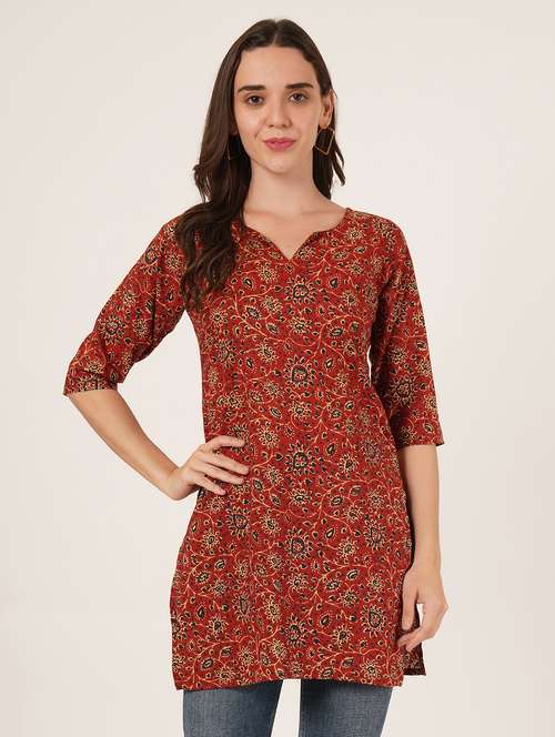 women printed three quarter sleeve straight kurti - 22068310 -  Standard Image - 0