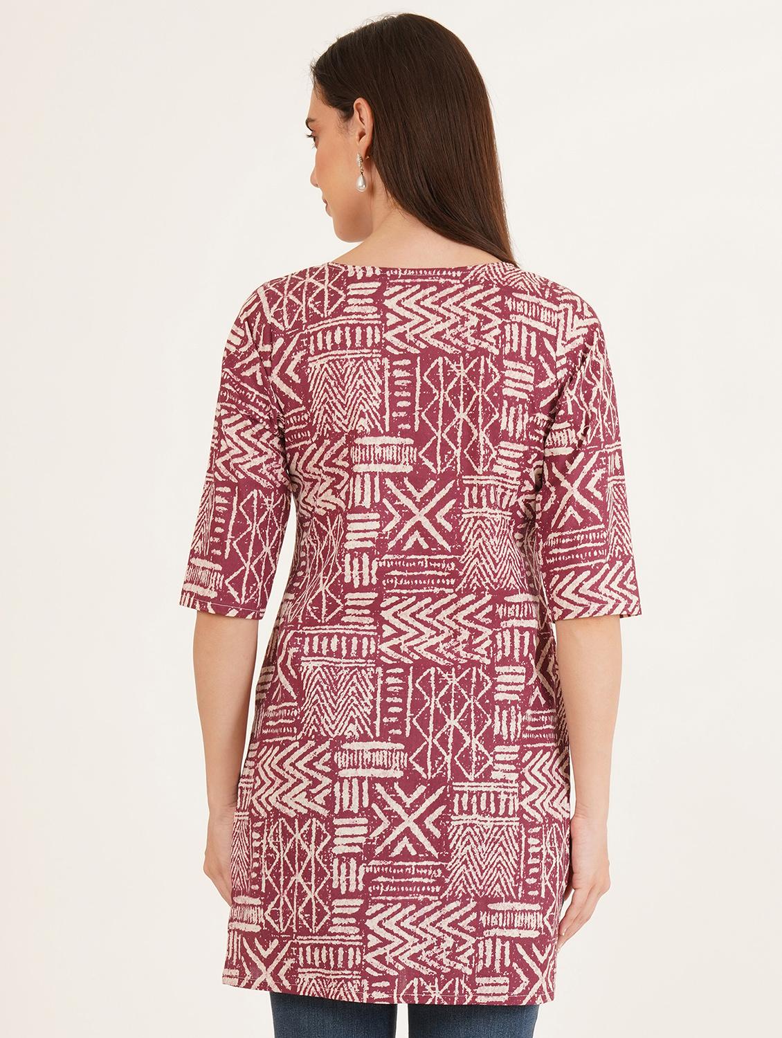 women printed three quarter sleeve straight kurti - 22068314 - Standard Image - 3