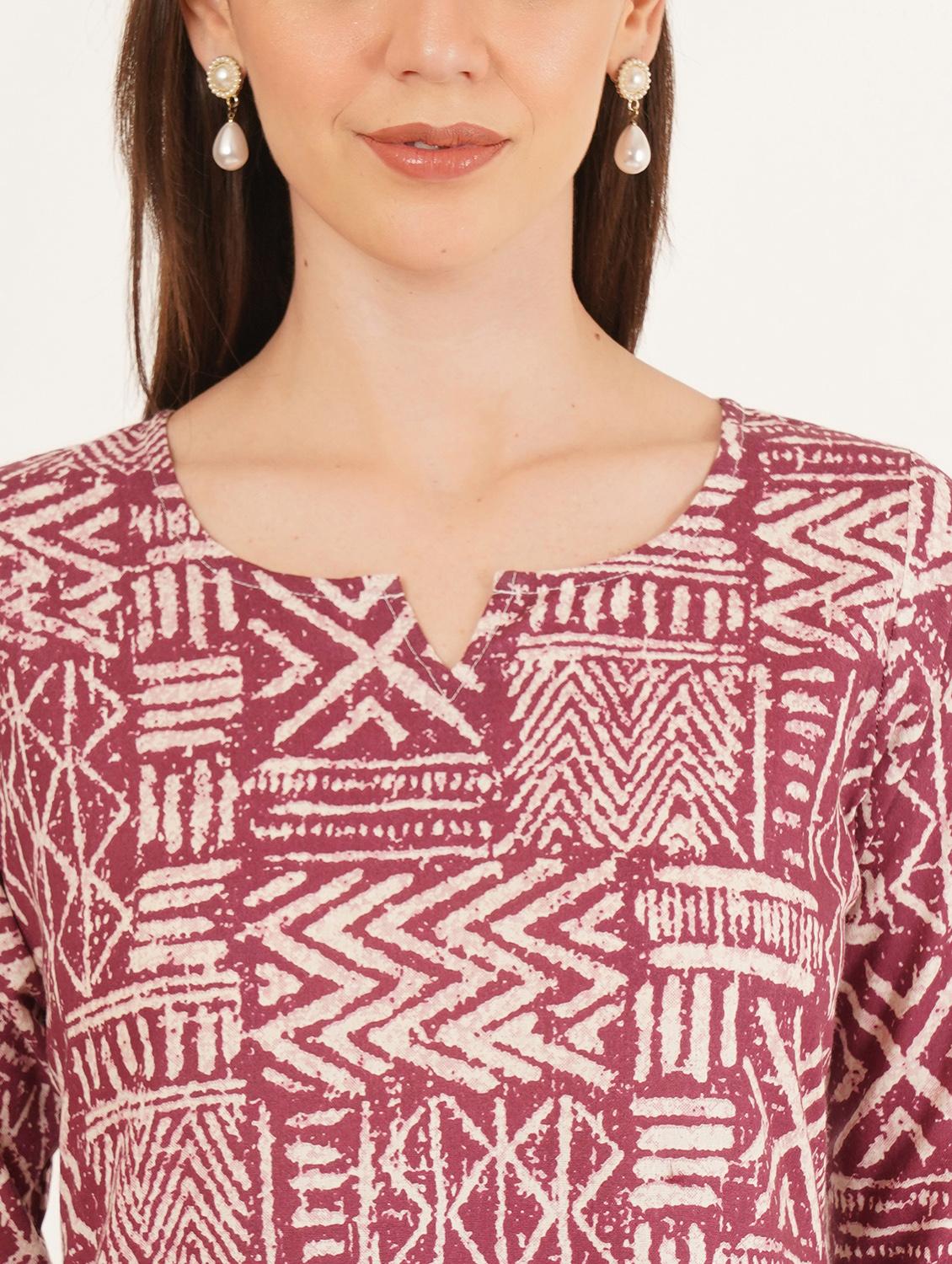women printed three quarter sleeve straight kurti - 22068314 - Standard Image - 5