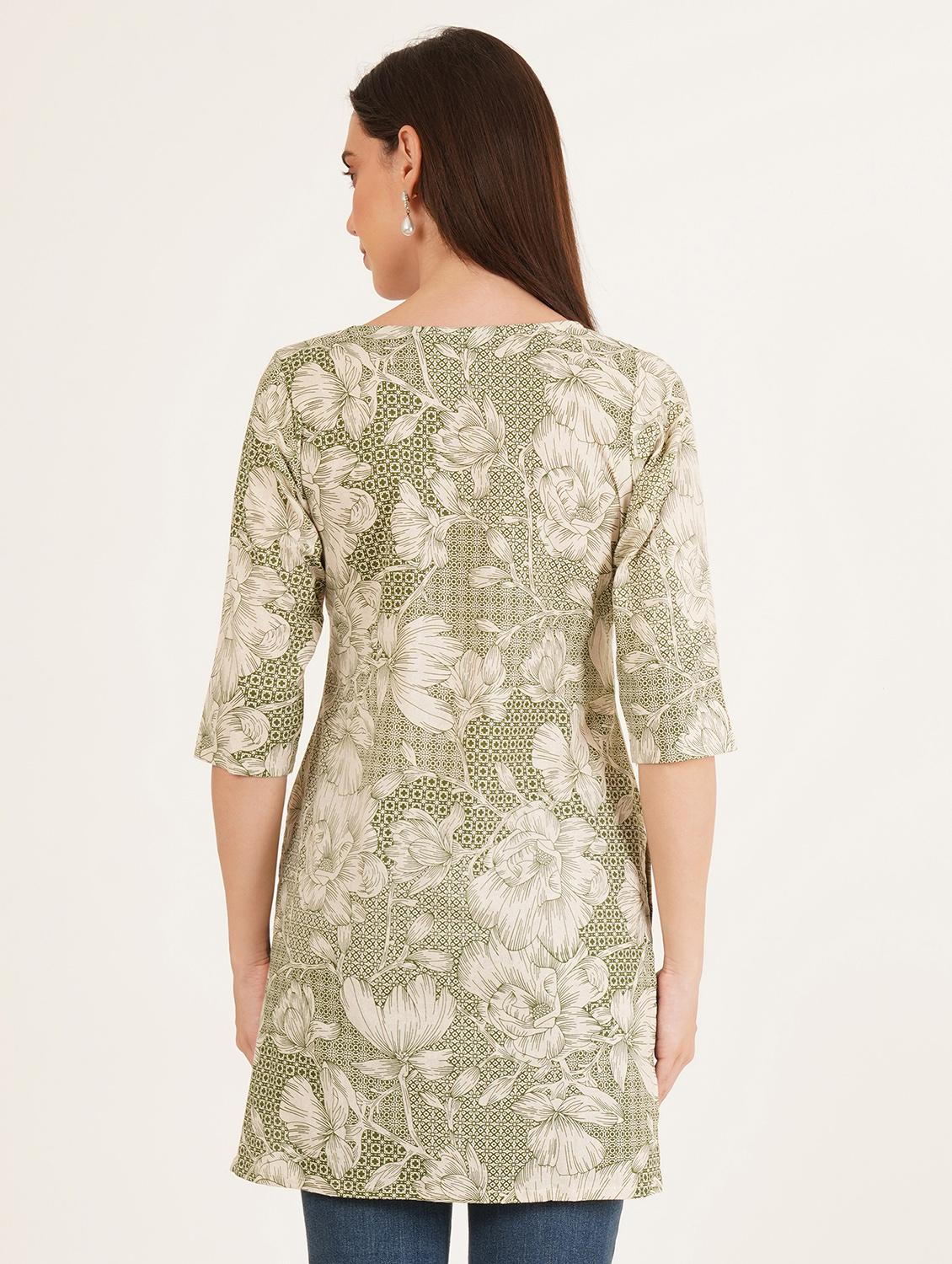 women floral printed three quarter sleeve straight kurti - 22068315 - Standard Image - 3