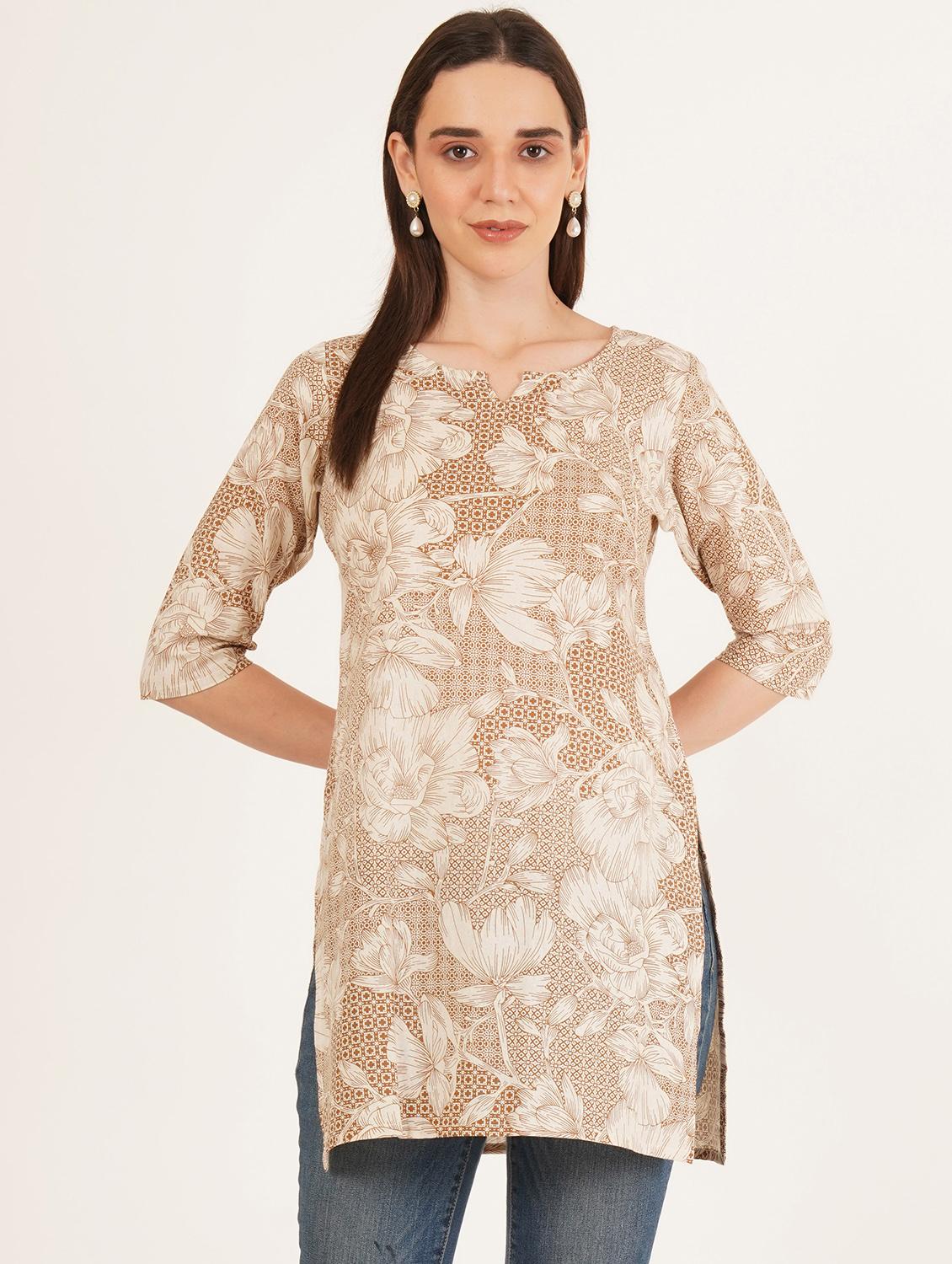 women floral printed three quarter sleeve straight kurti - 22068316 - Zoom Image - 0