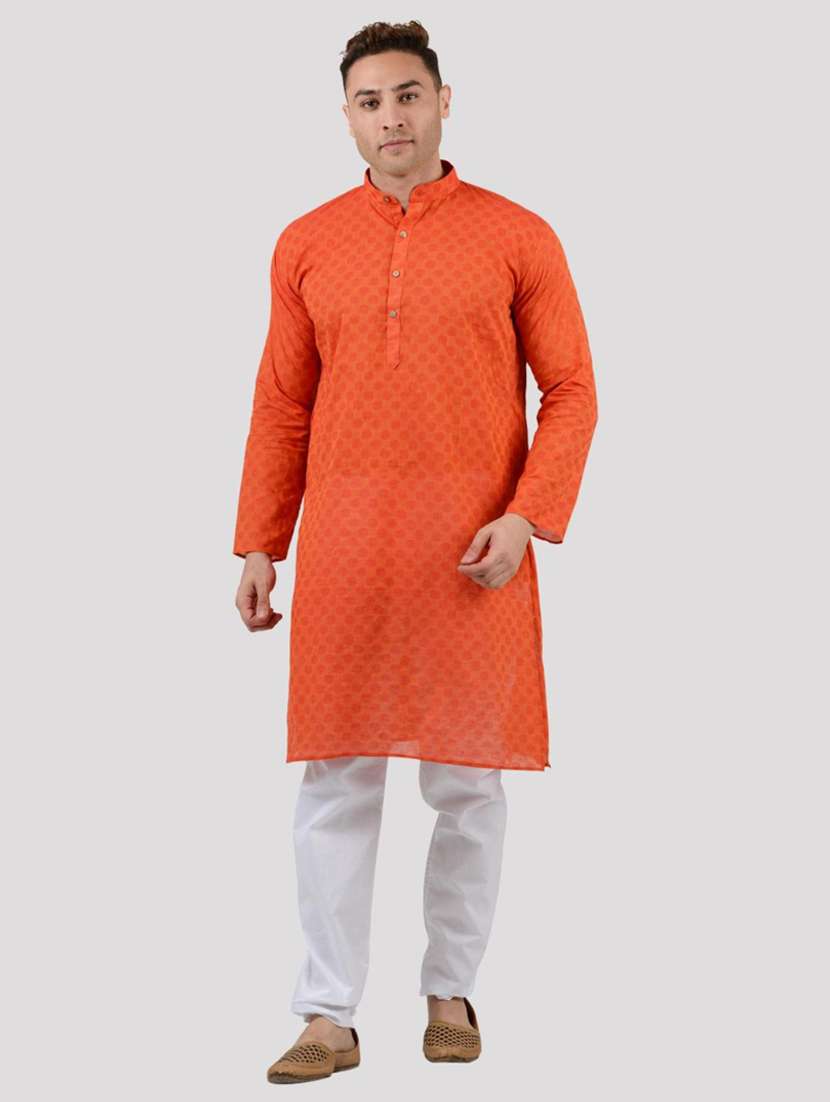 men self design mandarin neck long kurta - 22068359 - Standard Image - 3