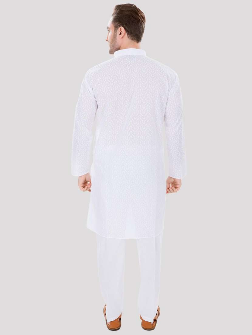 men solid with work mandarin neck long kurta - 22068367 -  Standard Image - 3