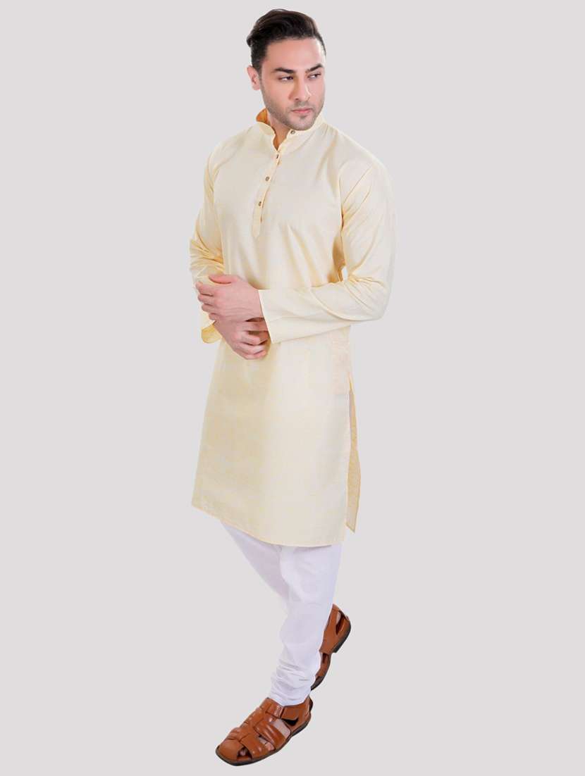 men solid mandarin neck long kurta - 22068372 - Standard Image - 3