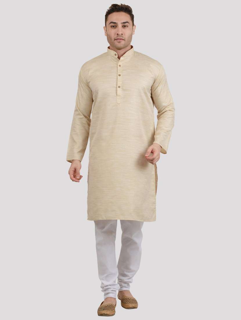 men melange mandarin neck long kurta