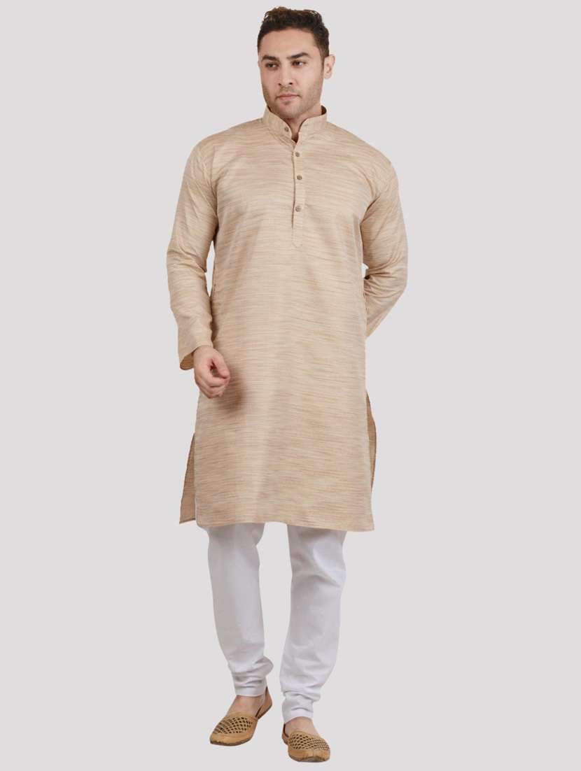 men melange mandarin neck long kurta - 22068376 - Zoom Image - 0