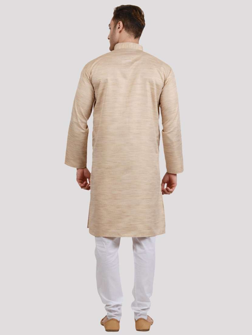 men melange mandarin neck long kurta - 22068376 - Standard Image - 3