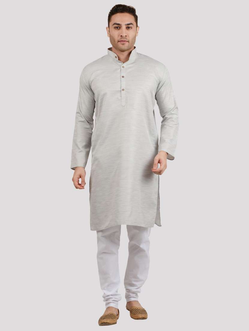 men melange mandarin neck long kurta