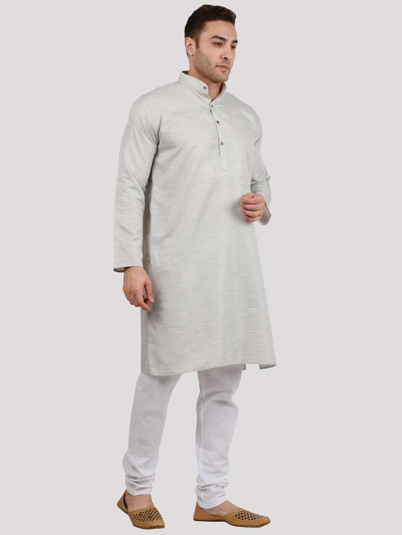 men melange mandarin neck long kurta - 22068377 - Standard Image - 3