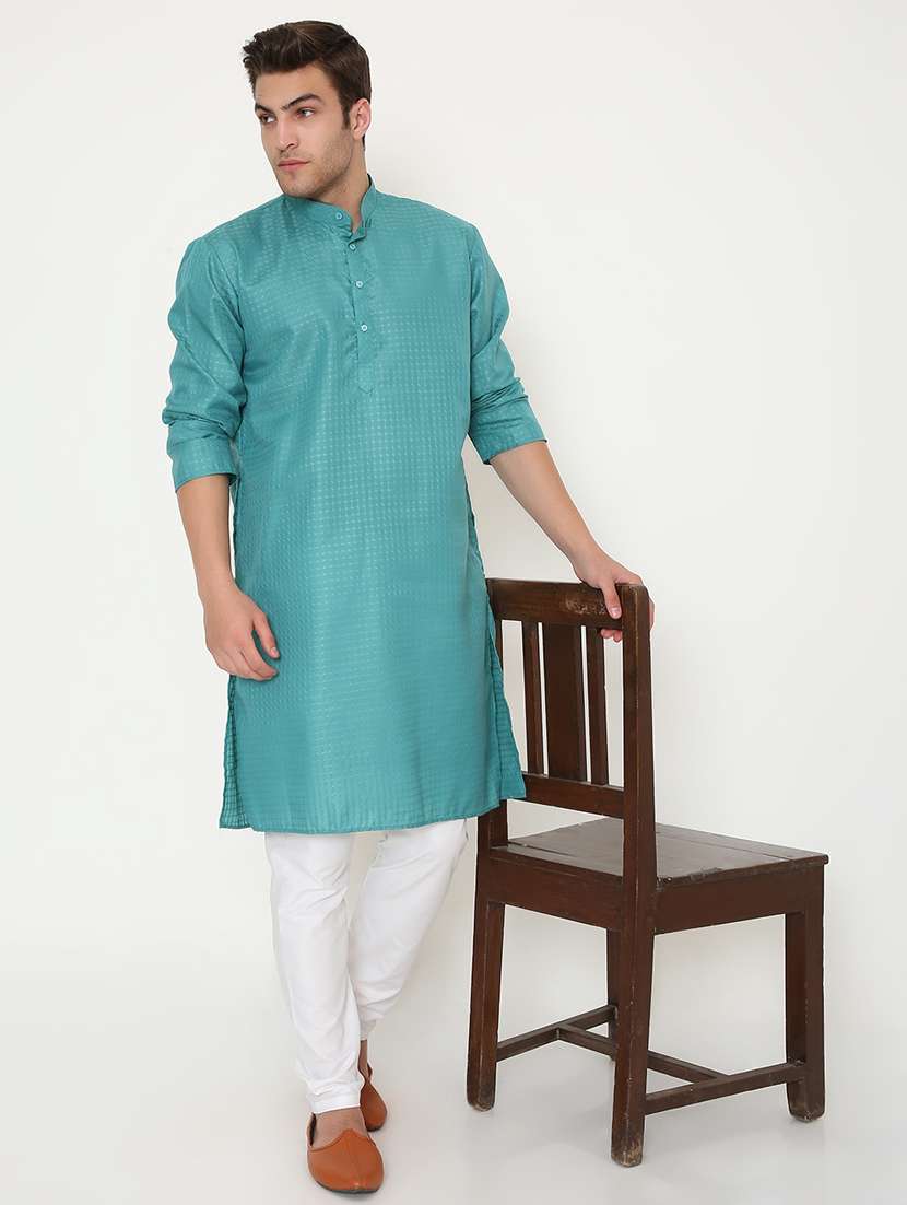men self design mandarin neck long kurta