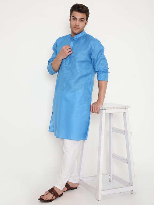 men self design mandarin neck long kurta - 22068405 -  Standard Image - 0