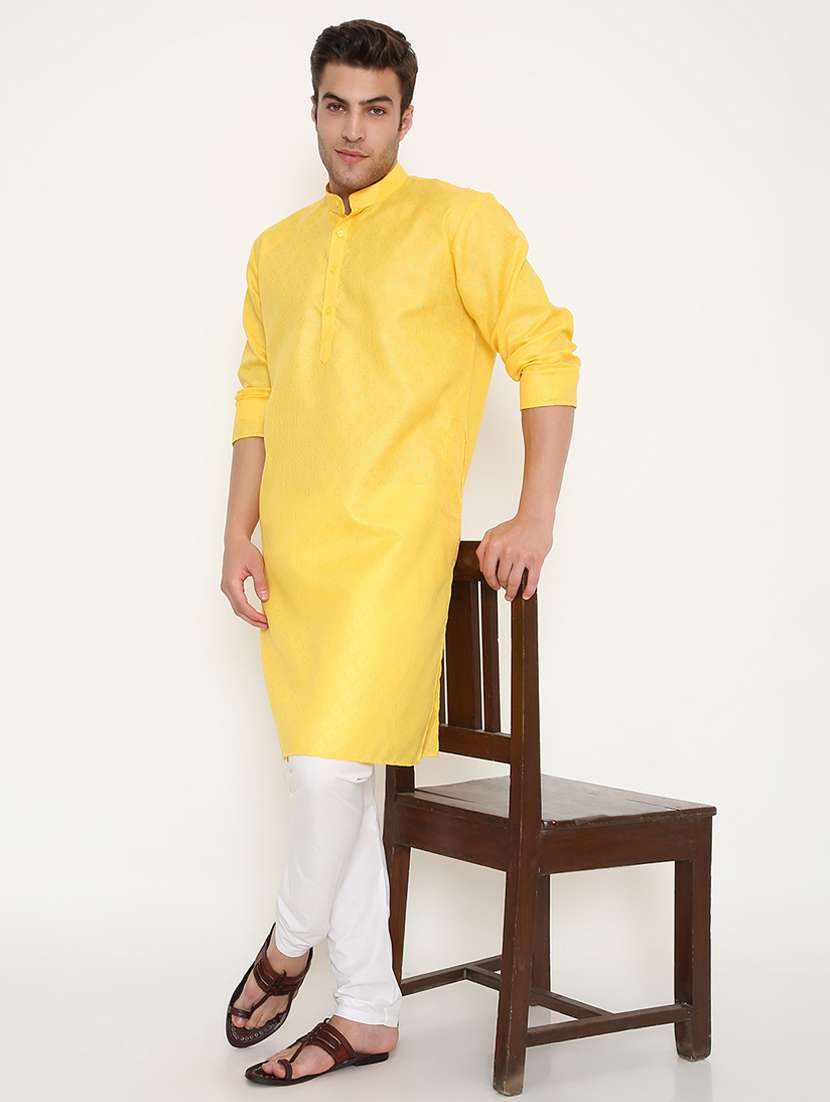 men self design mandarin neck long kurta