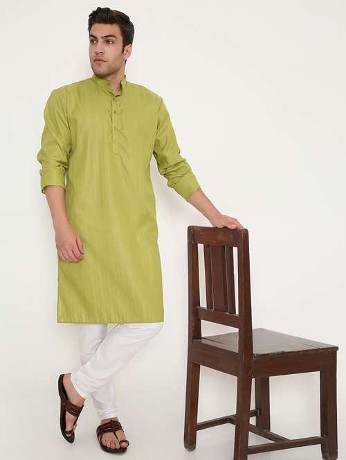 men self design mandarin neck long kurta - 22068410 -  Standard Image - 0