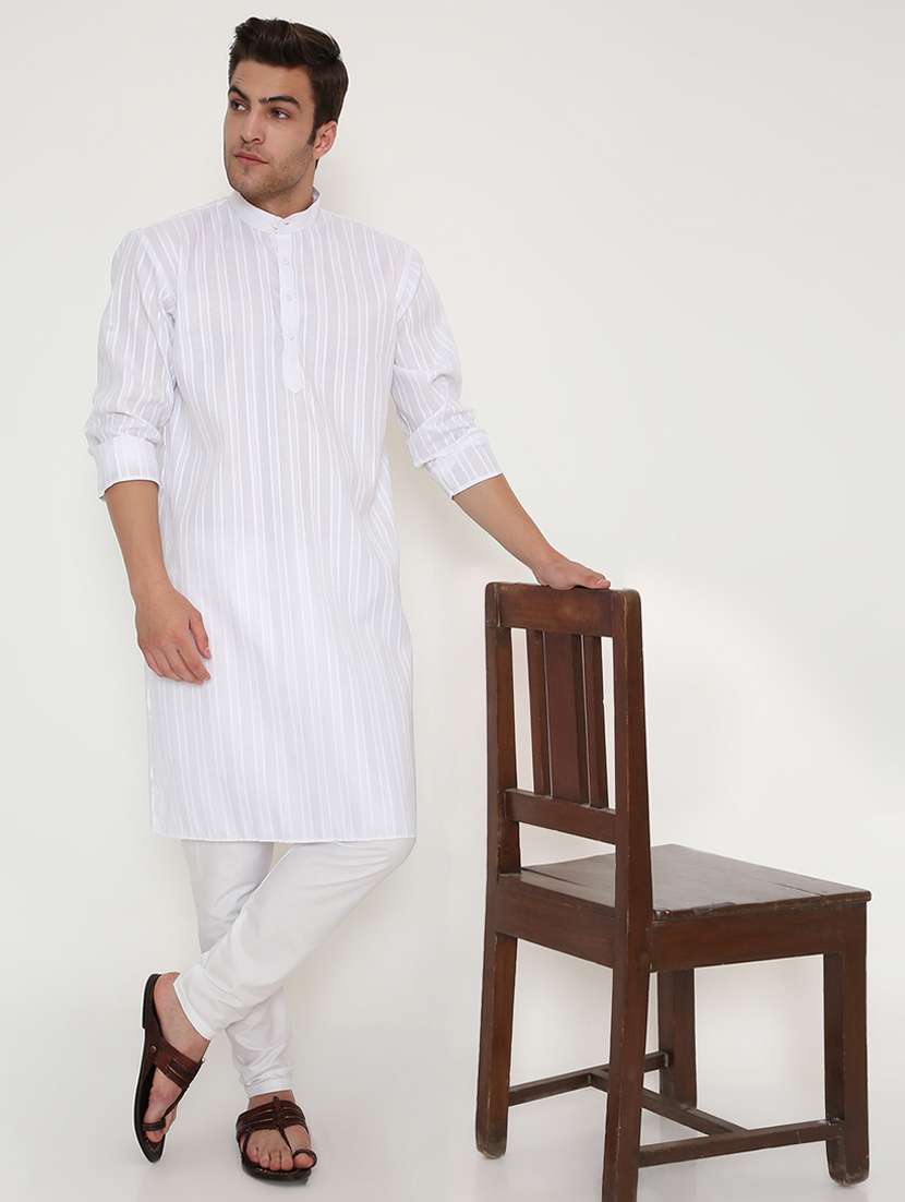 men self design mandarin neck long kurta