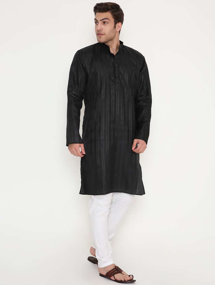 men self design mandarin neck long kurta - 22068413 -  Standard Image - 3