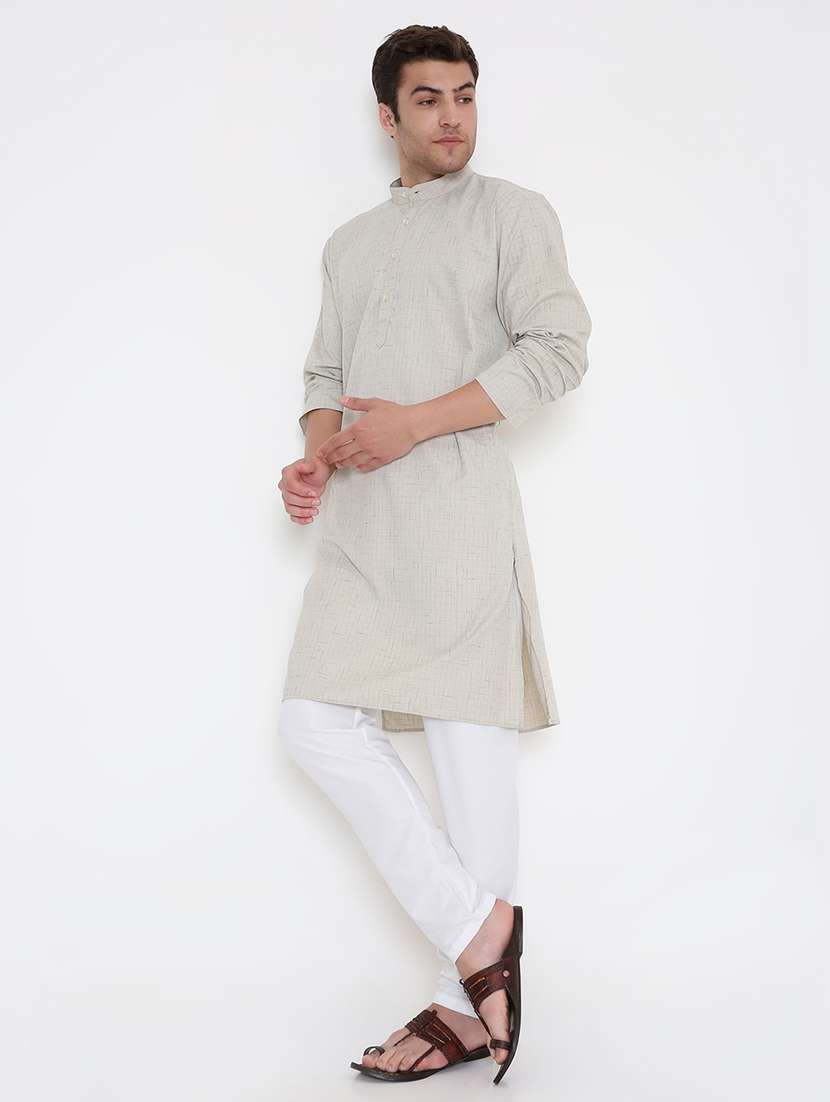 men self design mandarin neck long kurta - 22068417 -  Standard Image - 3