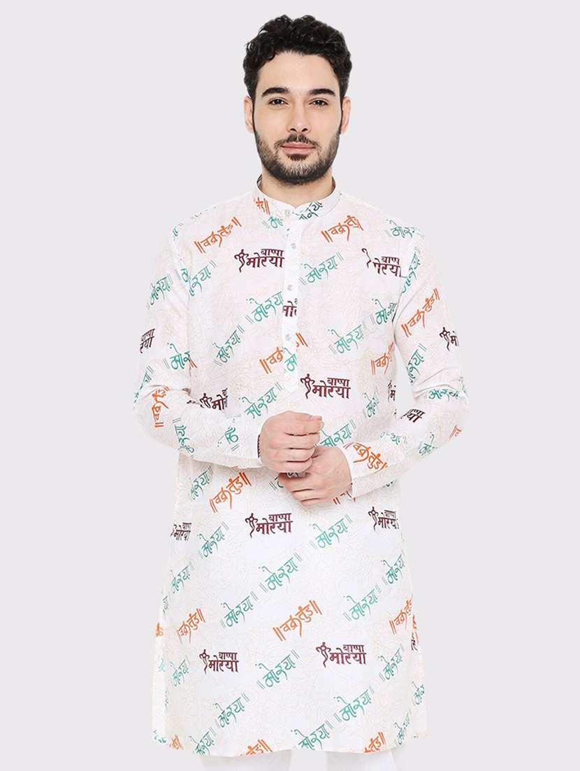 men printed mandarin neck long kurta - 22068419 -  Standard Image - 3