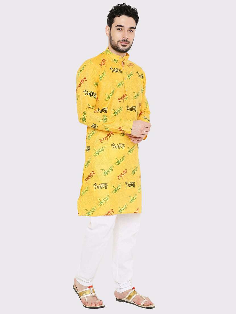 men printed mandarin neck long kurta