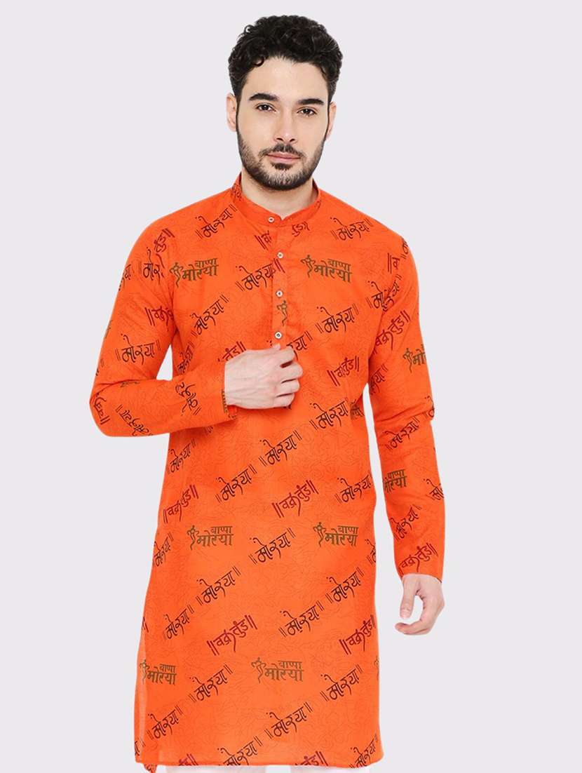 men printed mandarin neck long kurta - 22068421 -  Standard Image - 3