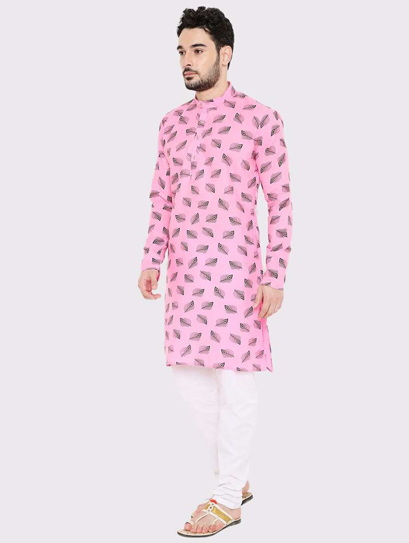 men printed mandarin neck long kurta