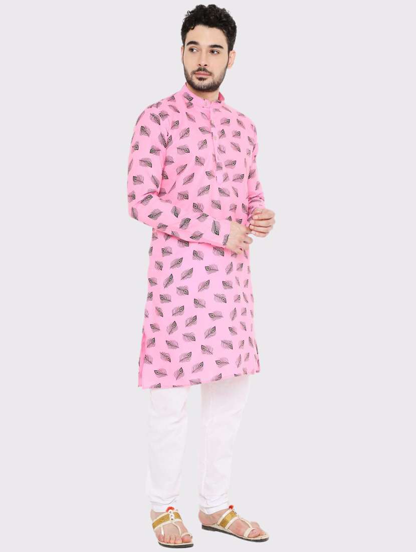 men printed mandarin neck long kurta - 22068424 -  Standard Image - 3