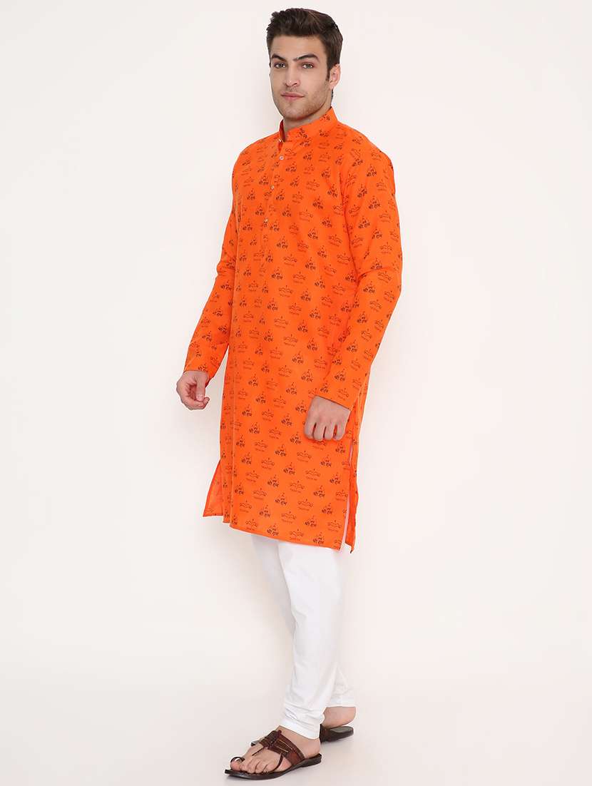 men printed mandarin neck long kurta - 22068425 -  Standard Image - 3