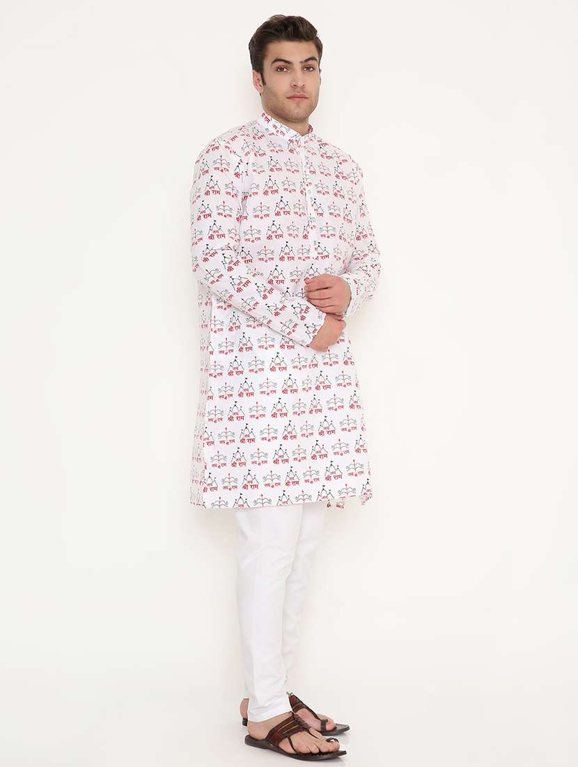 men printed mandarin neck long kurta - 22068426 -  Standard Image - 3