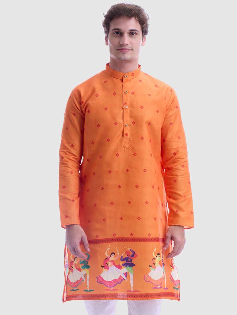 men printed mandarin neck long kurta - 22068430 - Zoom Image - 0