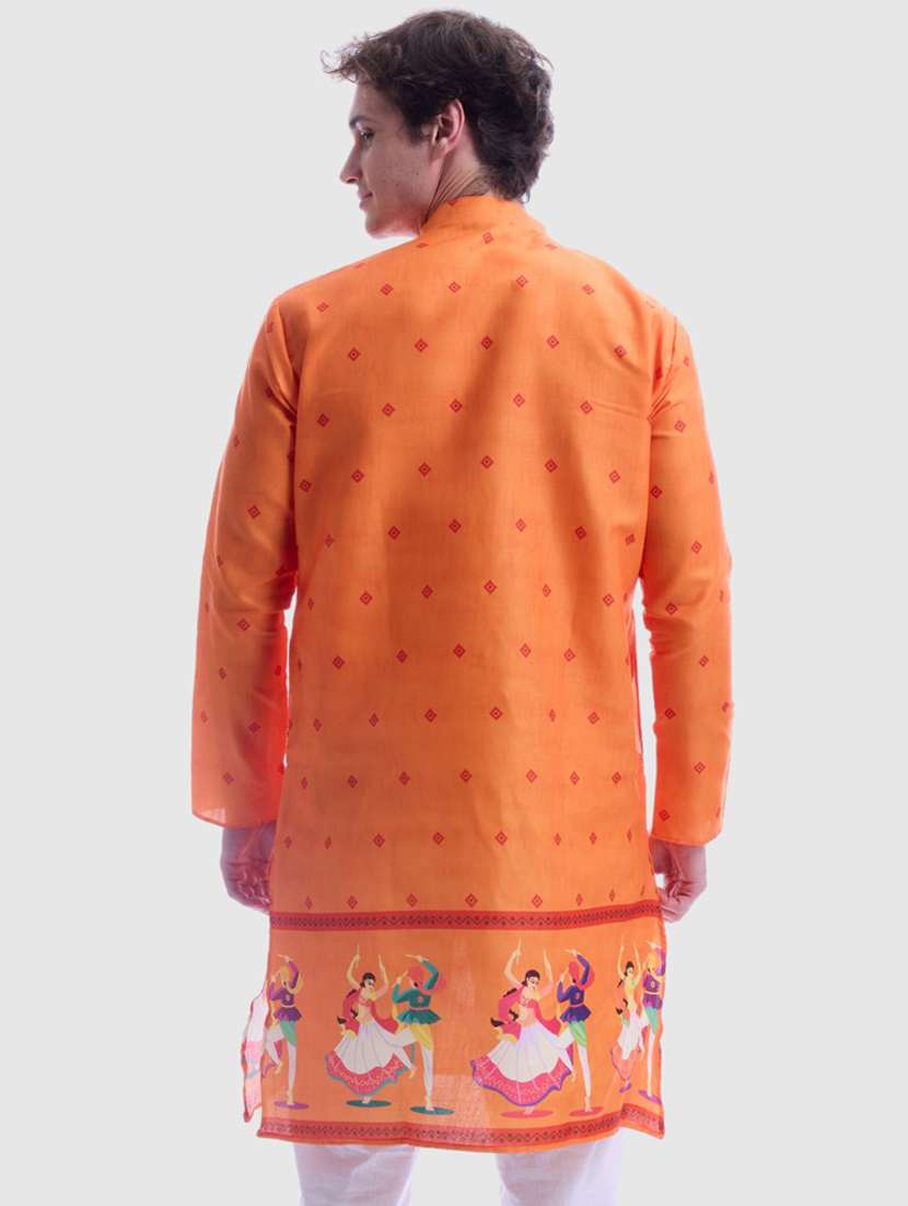 men printed mandarin neck long kurta - 22068430 - Standard Image - 3