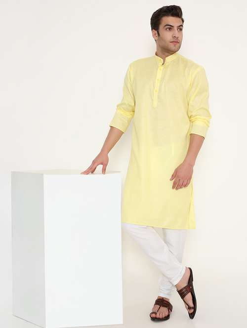 men solid mandarin neck long kurta - 22068433 -  Standard Image - 0
