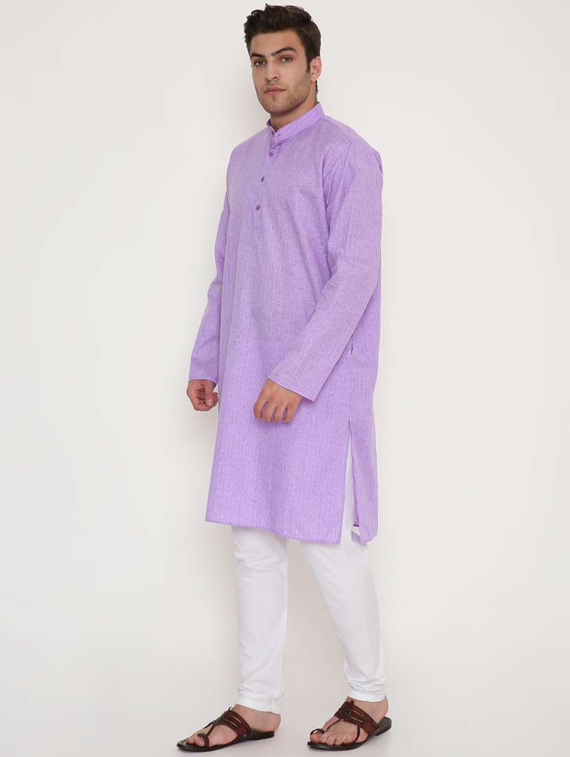 men striped mandarin neck long kurta - 22068436 -  Standard Image - 3
