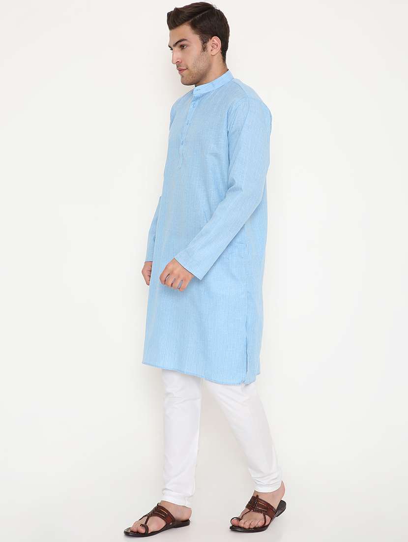 men striped mandarin neck long kurta - 22068437 -  Standard Image - 3