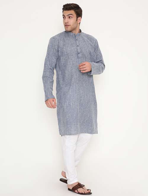 men self design mandarin neck long kurta - 22068440 - Standard Image - 0