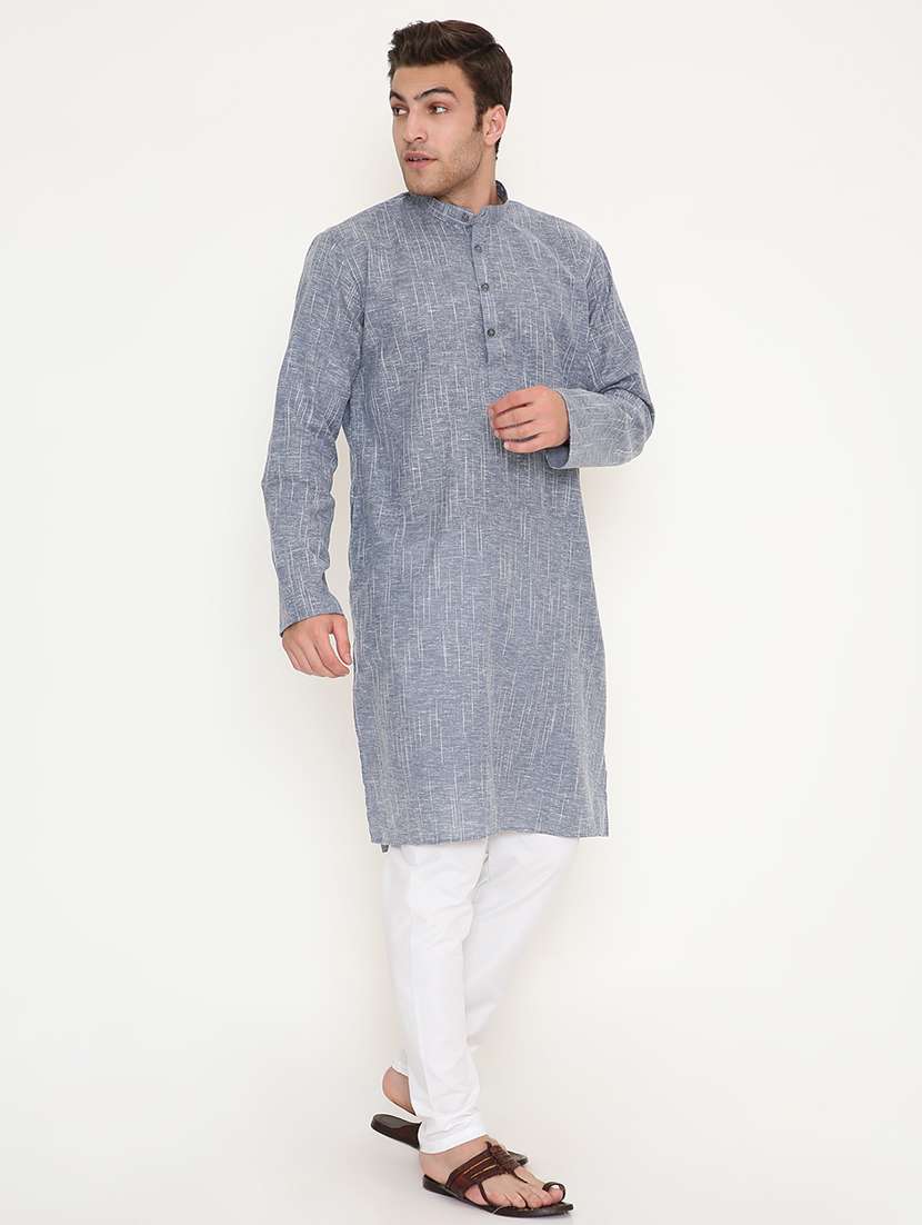men self design mandarin neck long kurta - 22068440 - Zoom Image - 0