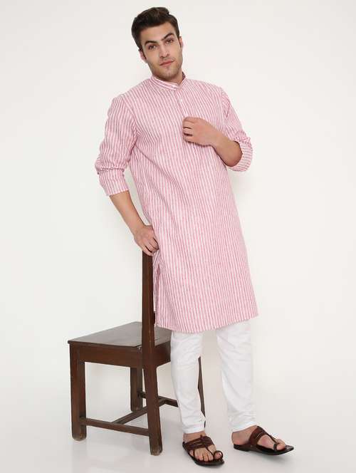 men striped mandarin neck long kurta - 22068441 -  Standard Image - 0
