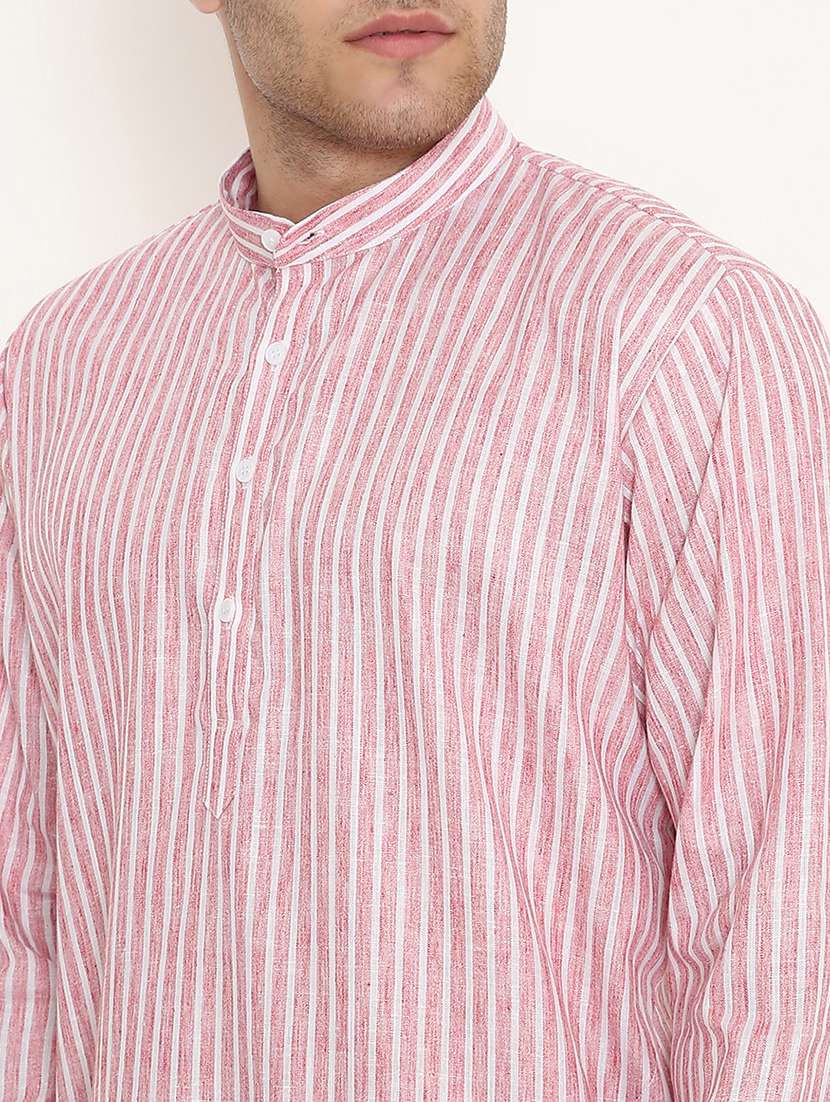 men striped mandarin neck long kurta - 22068441 -  Standard Image - 5