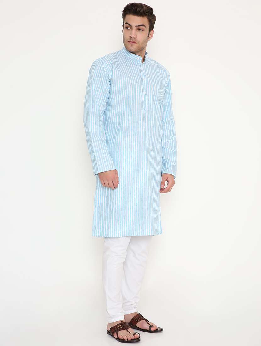 men striped mandarin neck long kurta - 22068442 -  Standard Image - 3
