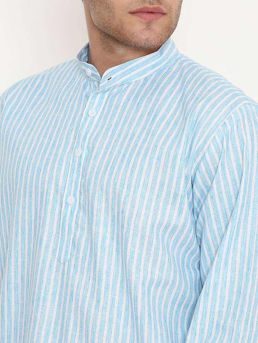 men striped mandarin neck long kurta - 22068442 -  Standard Image - 5