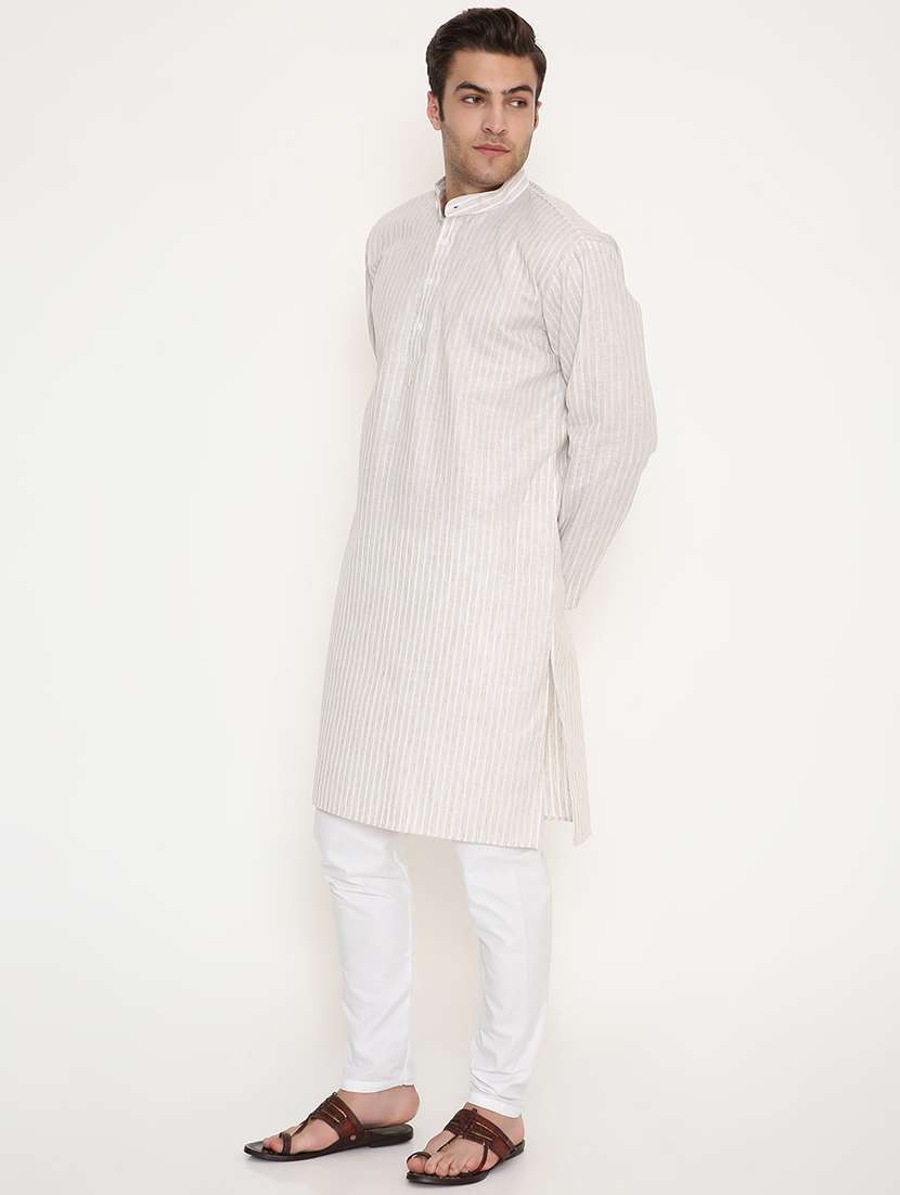 men striped mandarin neck long kurta - 22068443 -  Standard Image - 3