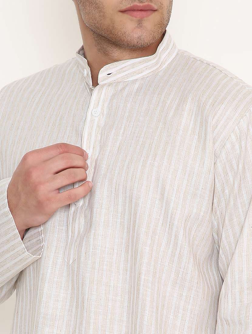 men striped mandarin neck long kurta - 22068443 -  Standard Image - 5