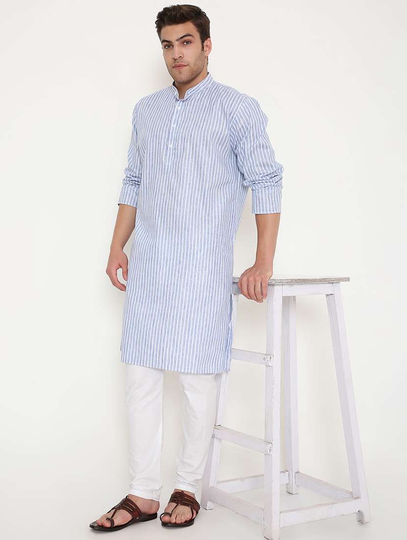 men striped mandarin neck long kurta
