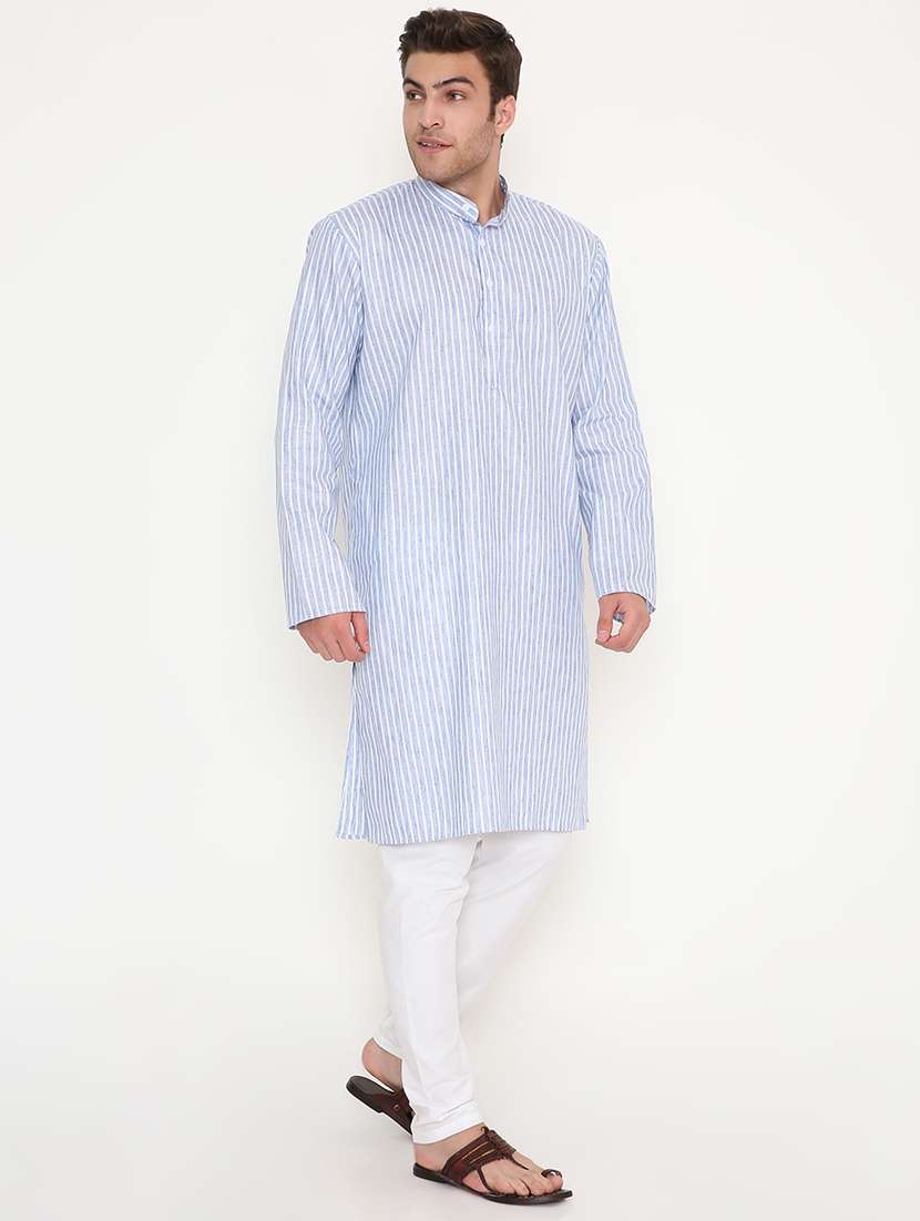 men striped mandarin neck long kurta - 22068445 -  Standard Image - 3