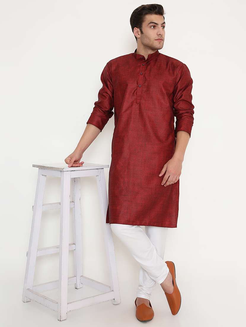 men solid mandarin neck long kurta