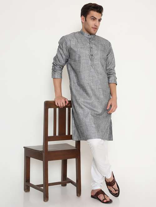 men solid mandarin neck long kurta - 22068449 -  Standard Image - 0